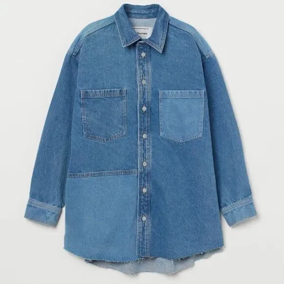 100% recycled denim H&M Shirt Jacket Overshirt Shacket - Picture 9 of 10